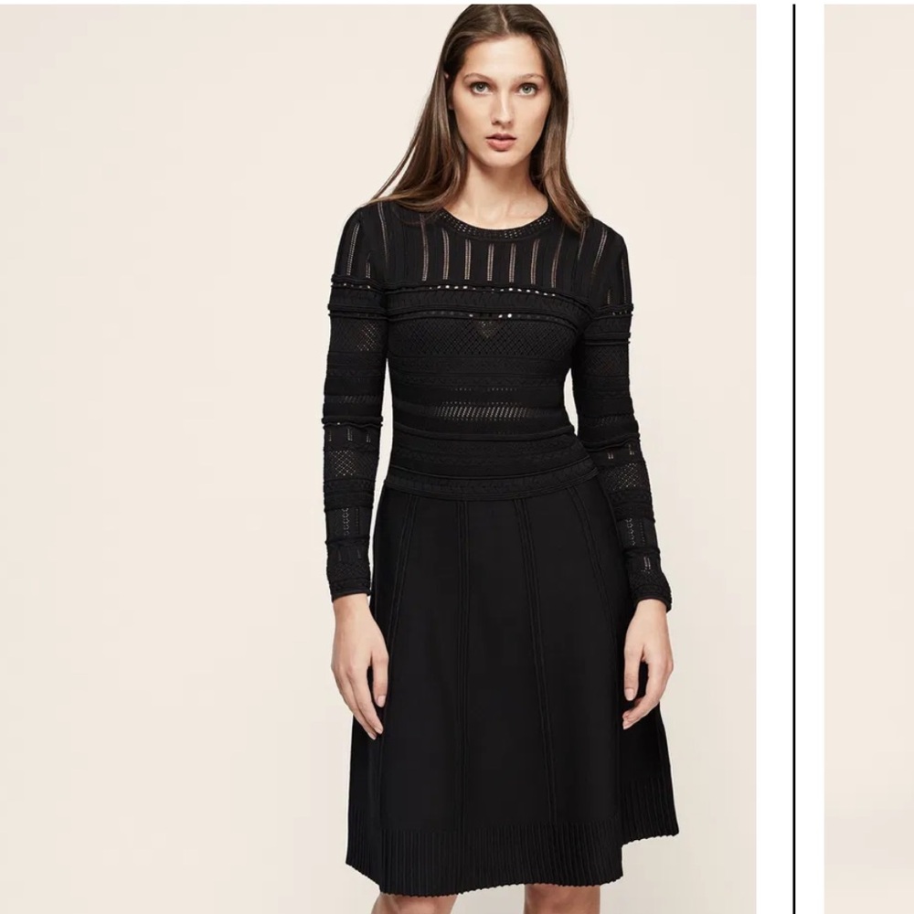 Reiss Darcie Pointelle Knit Black Fit & Flare Dress, Size 0